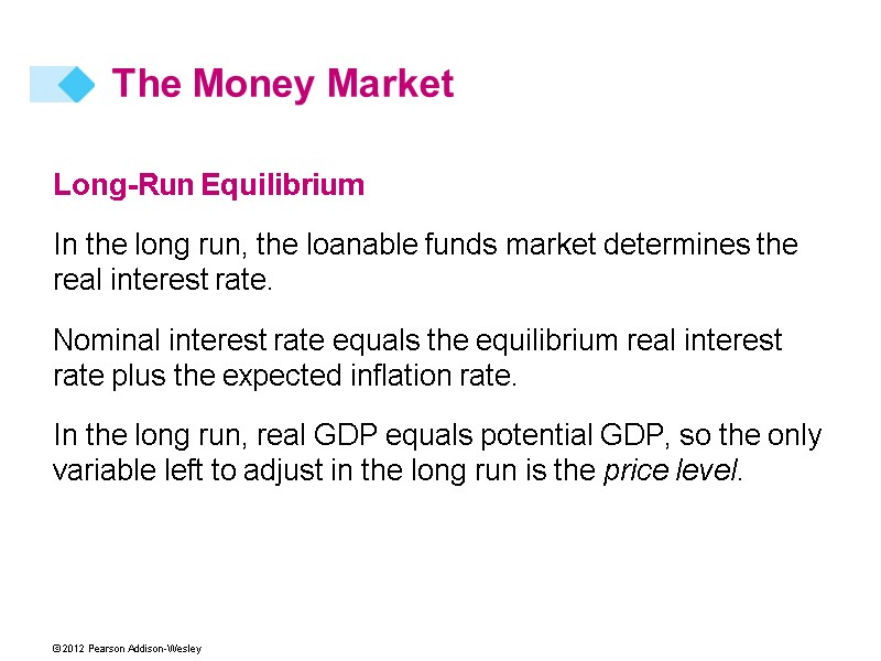 Long-Run Equilibrium In the long run, the loanable funds market determines the real interest